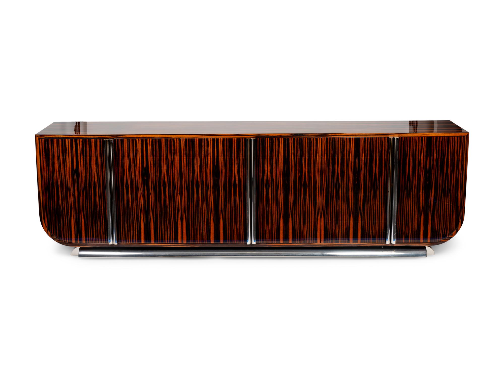 An Art Deco Style Steel-Mounted Macassar Credenza — 20TH CENTURY
