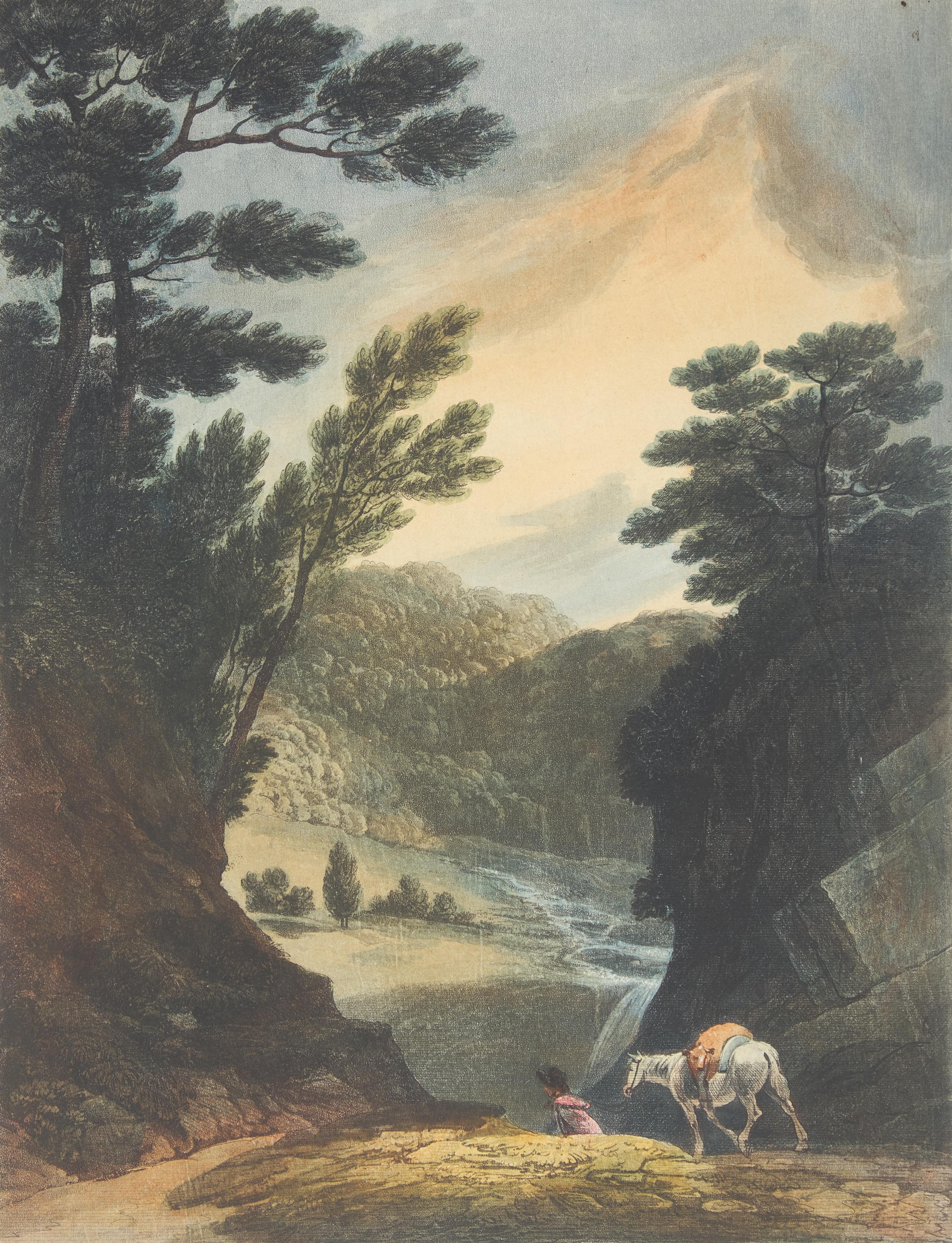 John Hill (1770-1850), After Joshua Shaw (1777-1860), Two Hand-Colored Lithographs: View on the Wissahiccon, Pennsylvania and View Near the Falls of Schuylkill