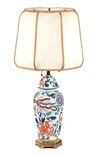 A Chinese Porcelain Paneled Form Table Lamp Height 25 inches.