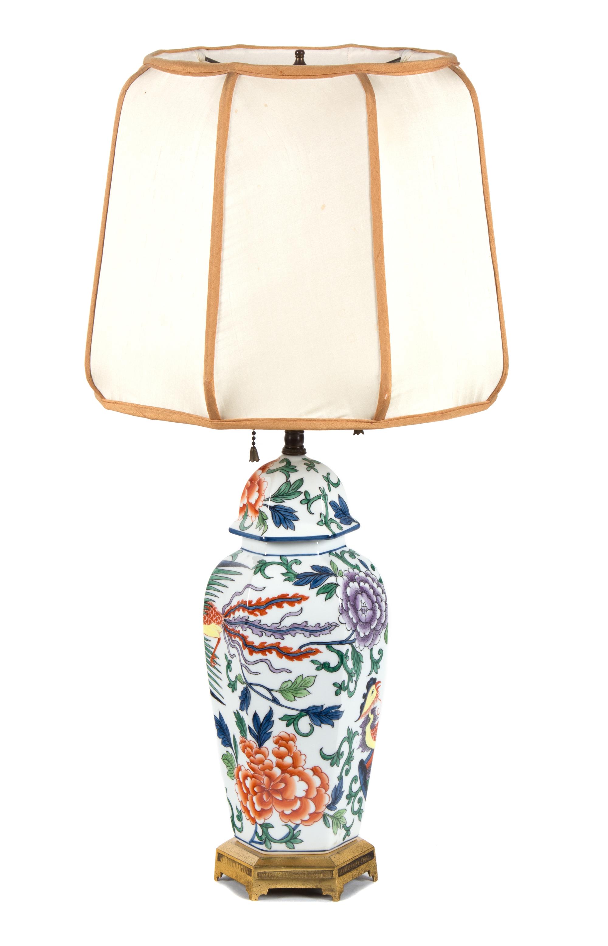 A Chinese Porcelain Paneled Form Table Lamp Height 25 inches.