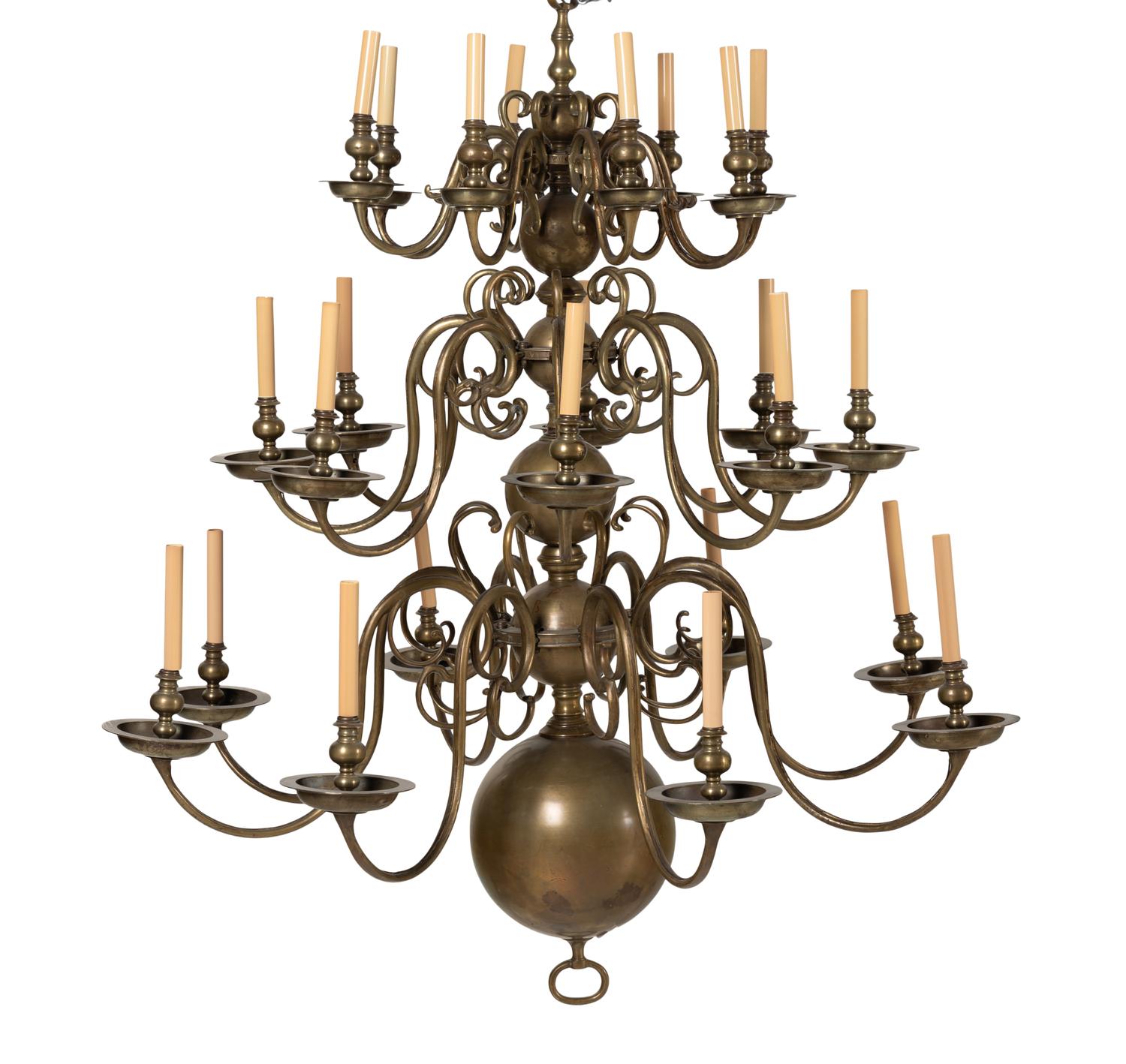 A Dutch Baroque Brass Twenty-Four Light Chandelier