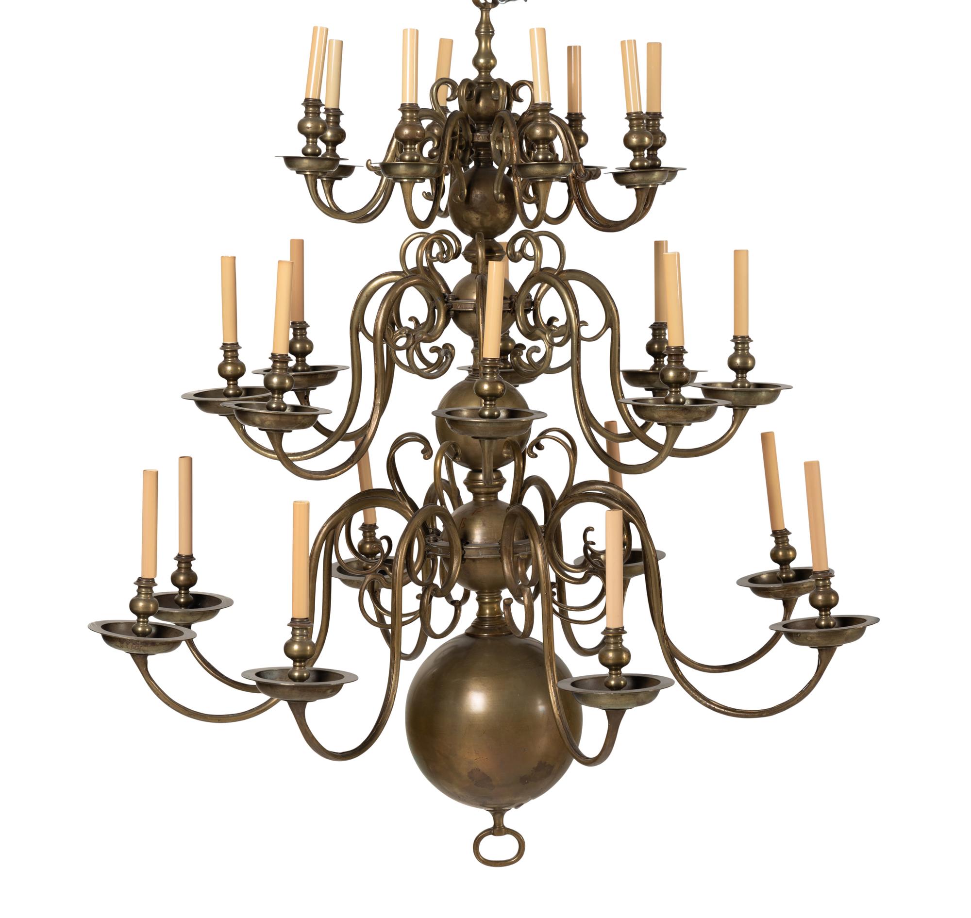 A Dutch Baroque Brass Twenty-Four Light Chandelier