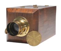[CAMERAS]. Replica chamfered box sixth plate daguerreotype camera with Voigtlander & Sohn lens.