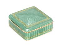 A Continental Parcel Gilt Silver and Enamel Box, , having a gilt festoon border with geometric guilloche enamel decoration.