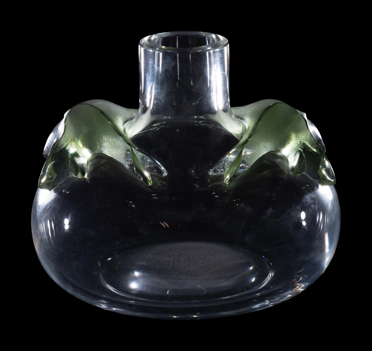 A Lalique Clear and Green Frosted Glass Vase