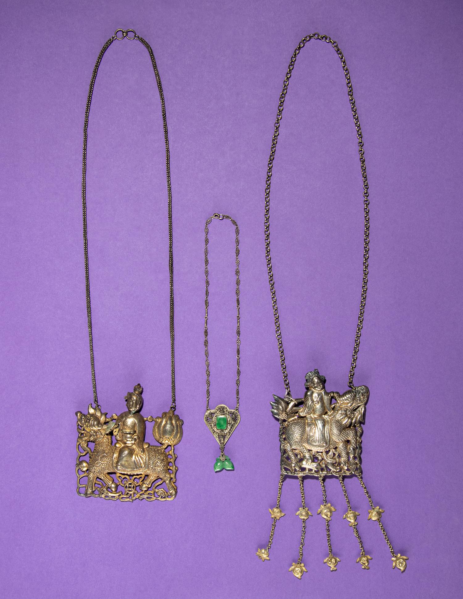 Three Hardstone Embellished and Silver Necklaces