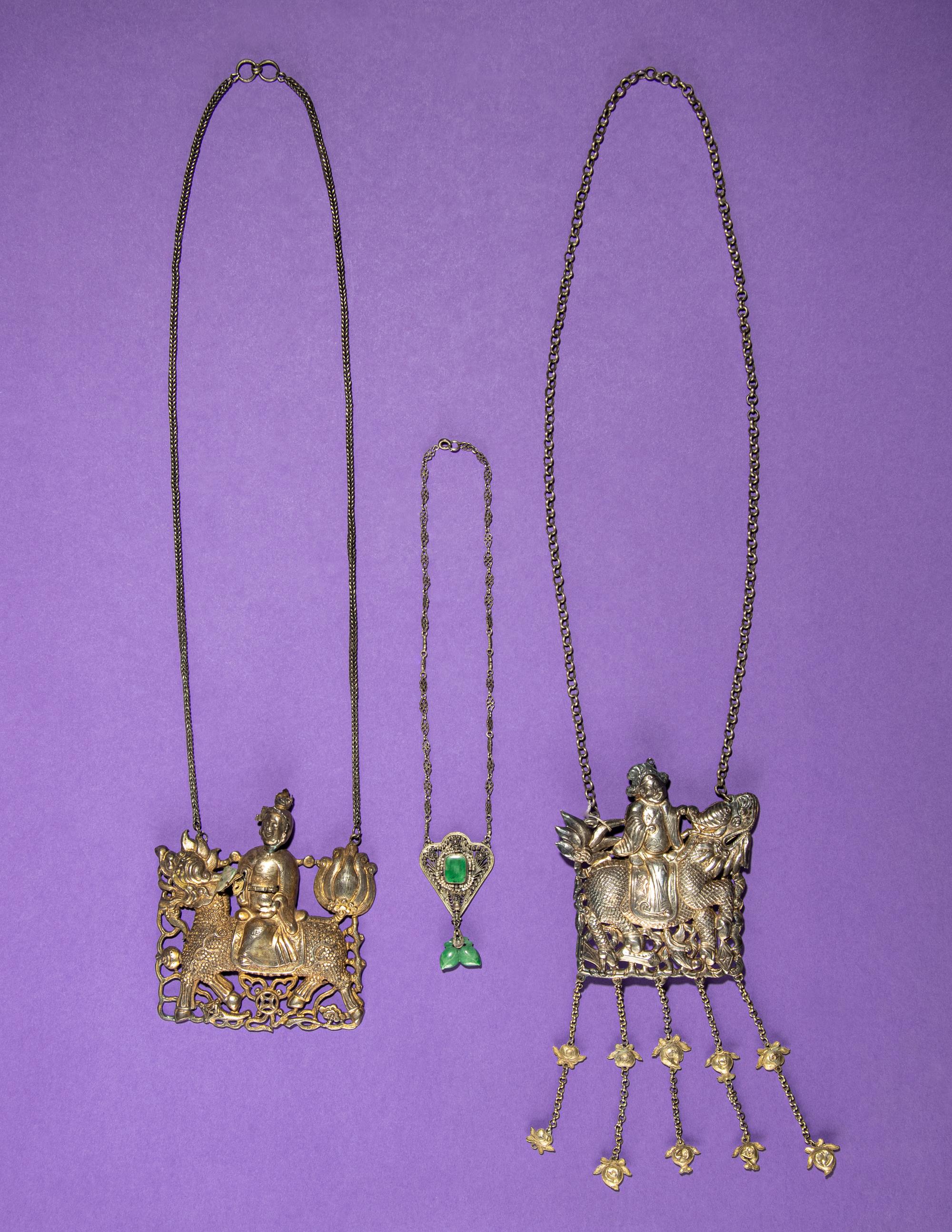 Three Hardstone Embellished and Silver Necklaces