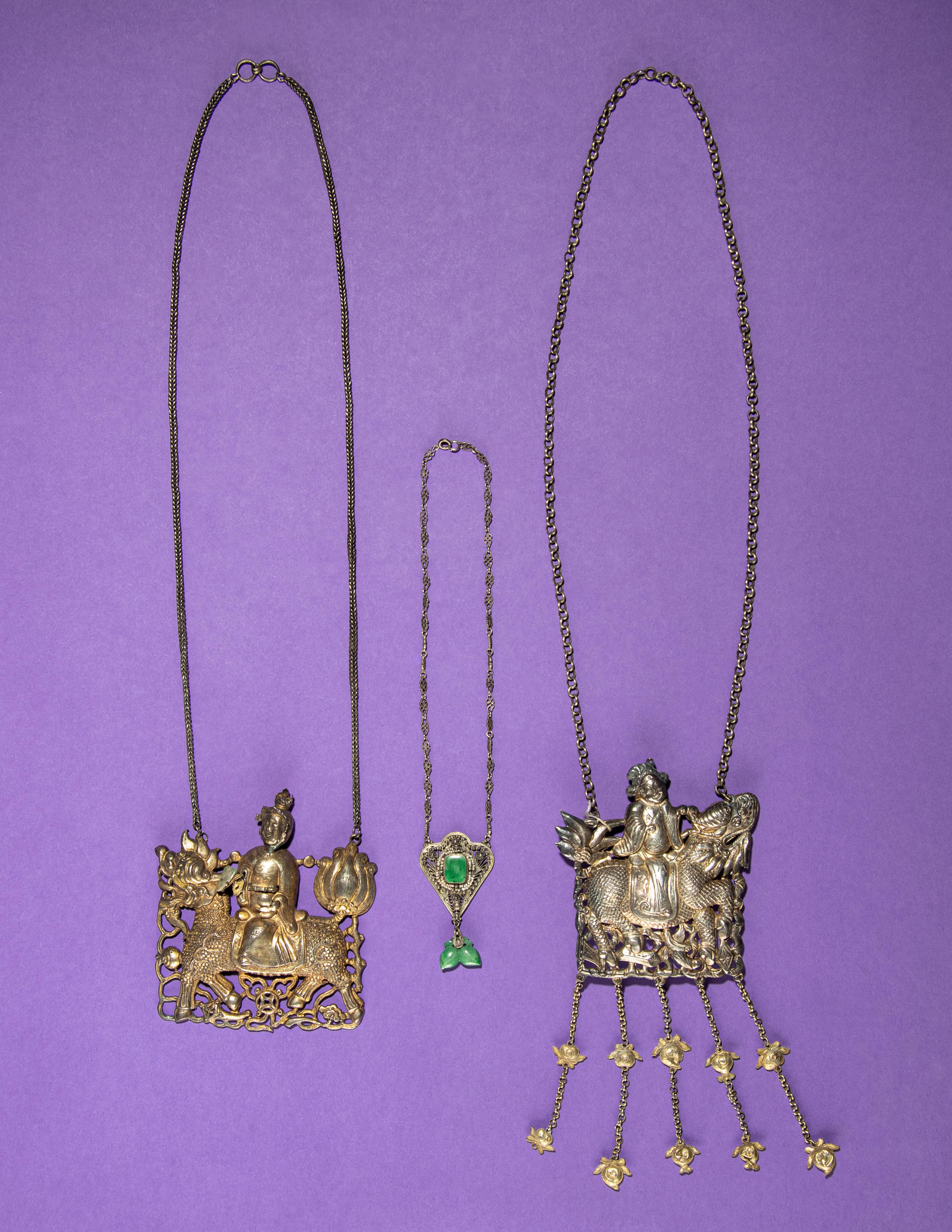 Three Hardstone Embellished and Silver Necklaces