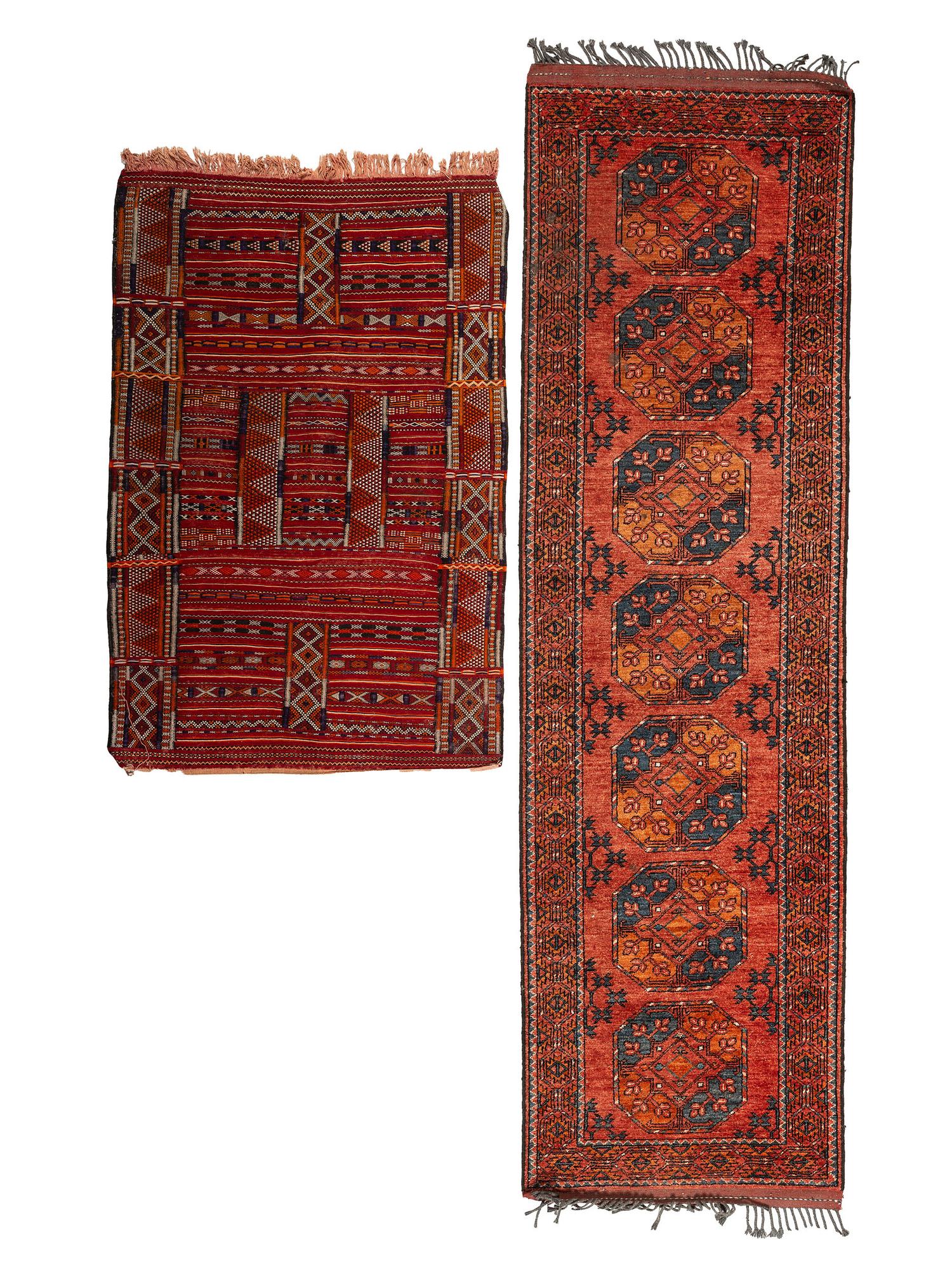 A Persian Wool Rug and Moroccan Saddle Mat