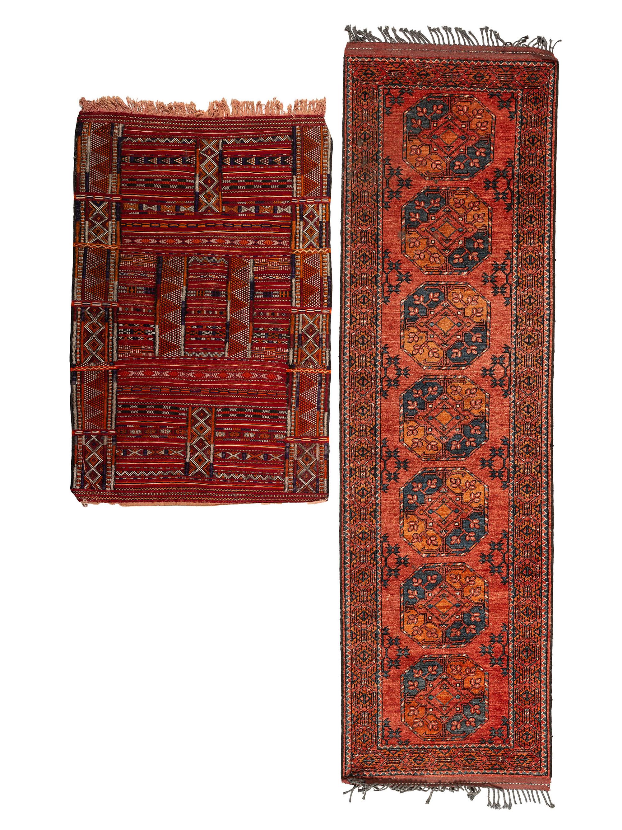 A Persian Wool Rug and Moroccan Saddle Mat