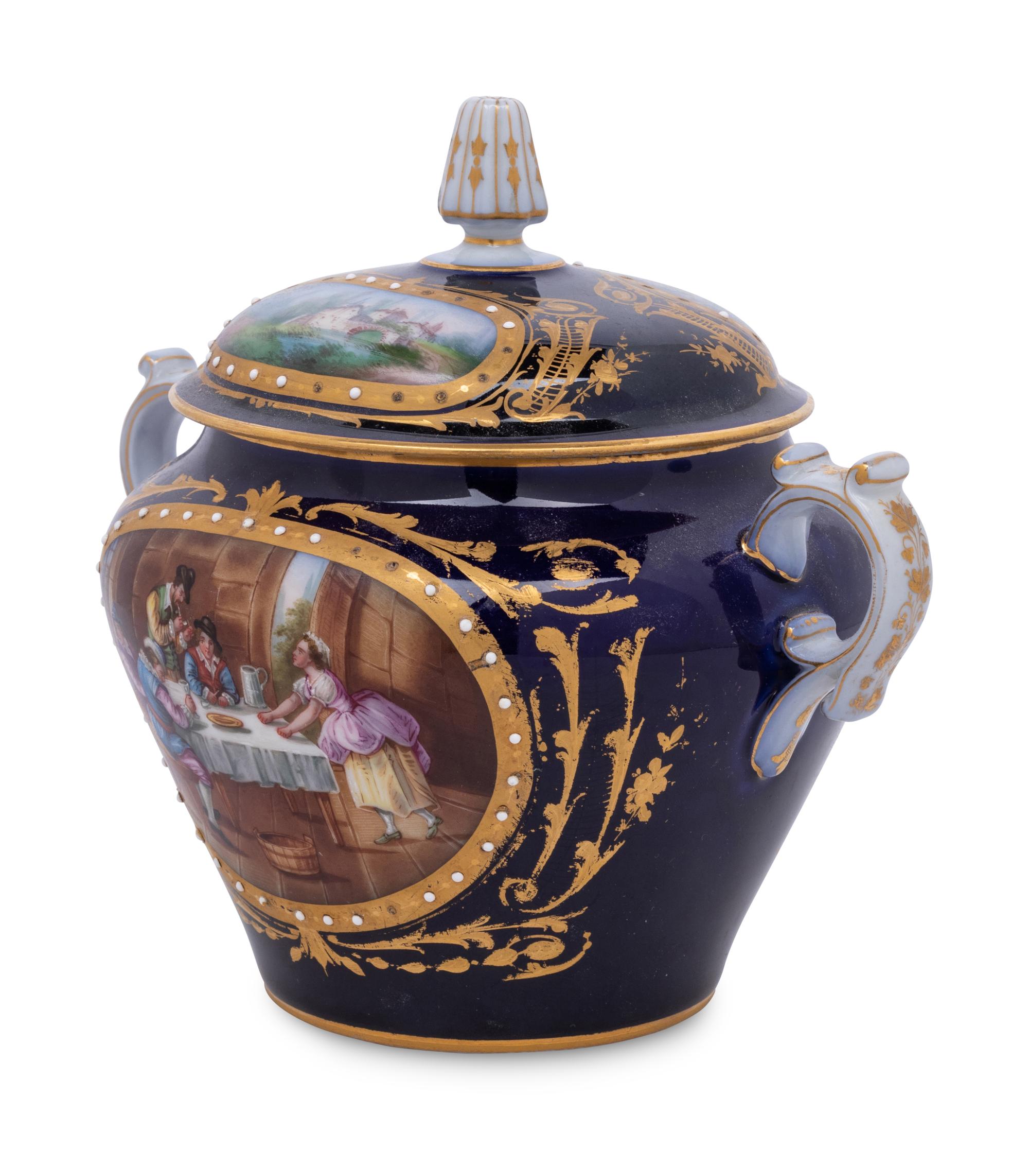 A Sèvres Style Painted, Parcel-Gilt and "Jeweled" Porcelain Covered Jar