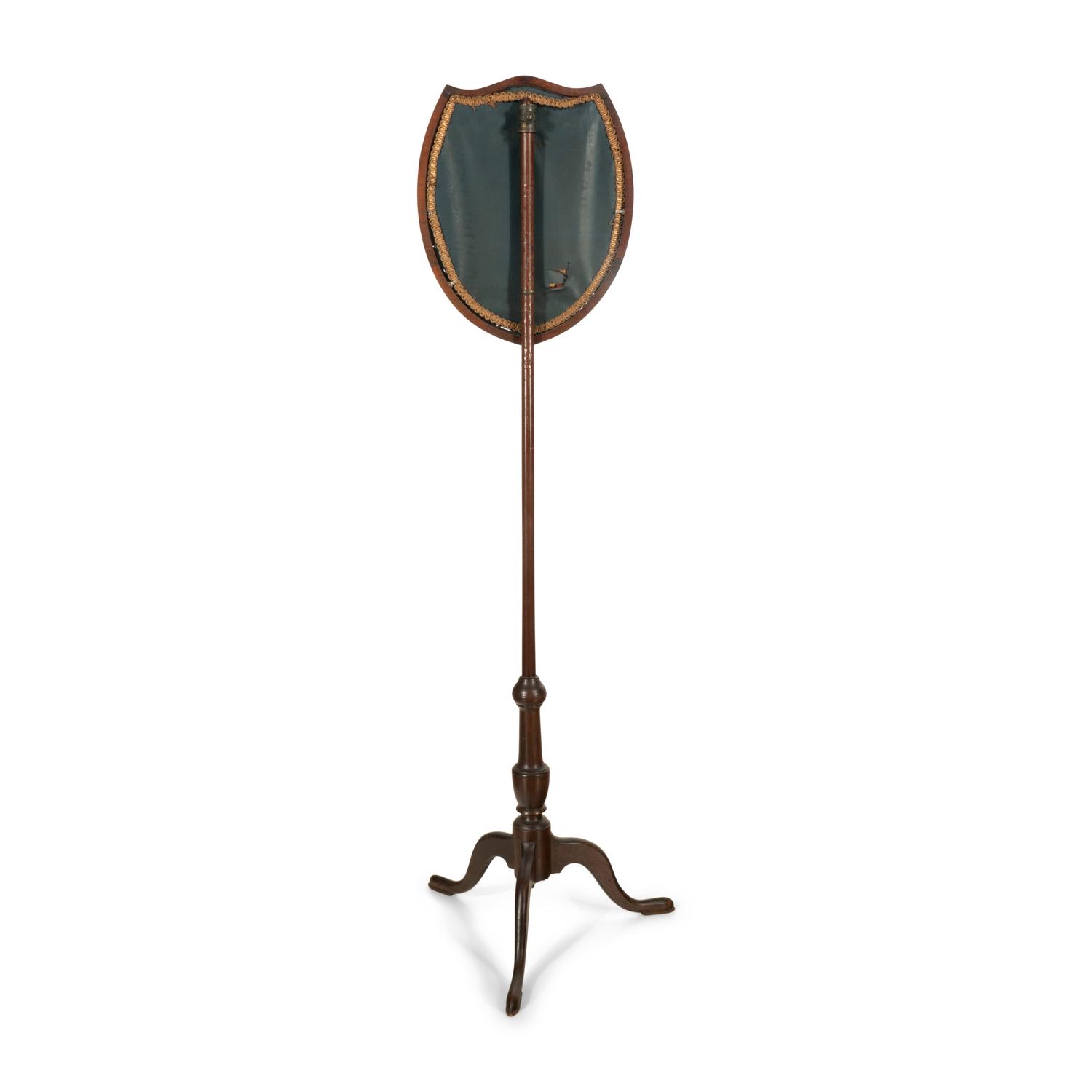 A Regency Needlework Upholstered Shield-Form Fire Screen