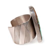 A Large Sterling Silver and Blue Gem Turquoise Cuff Bracelet