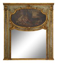 A Louis XV Style Painted and Parcel Gilt Trumeau Mirror