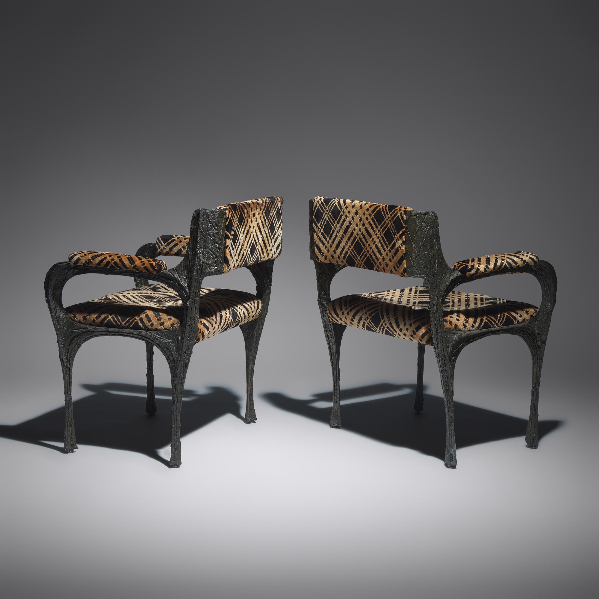 Paul Evans (American, 1931–1987) — Pair of Sculpted Bronze Armchairs, Model PE-105, c. 1970 Paul Evans Studio for Directional