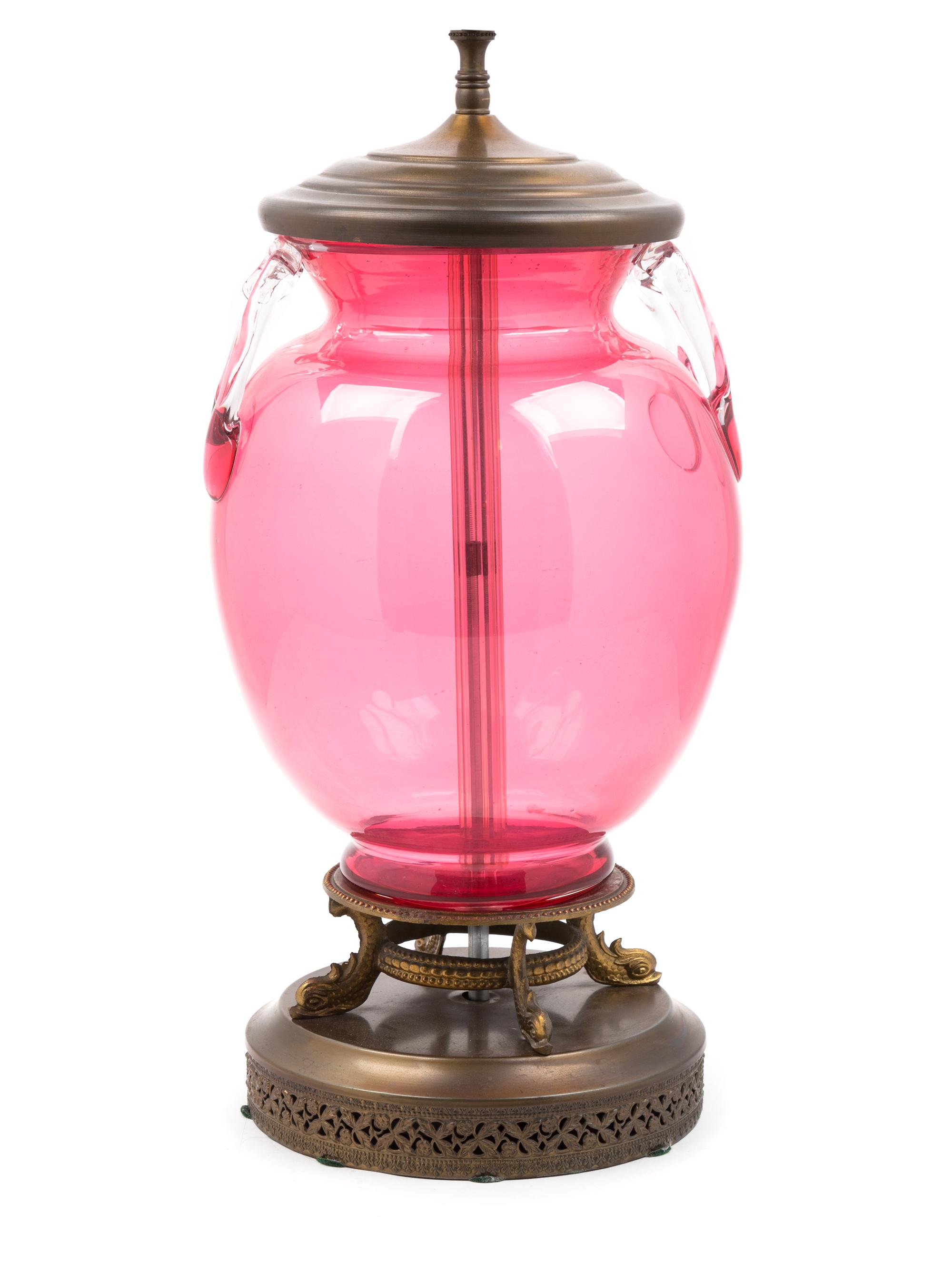 Steuben, 20TH CENTURY, a glass urn form vase, mounted as lamp