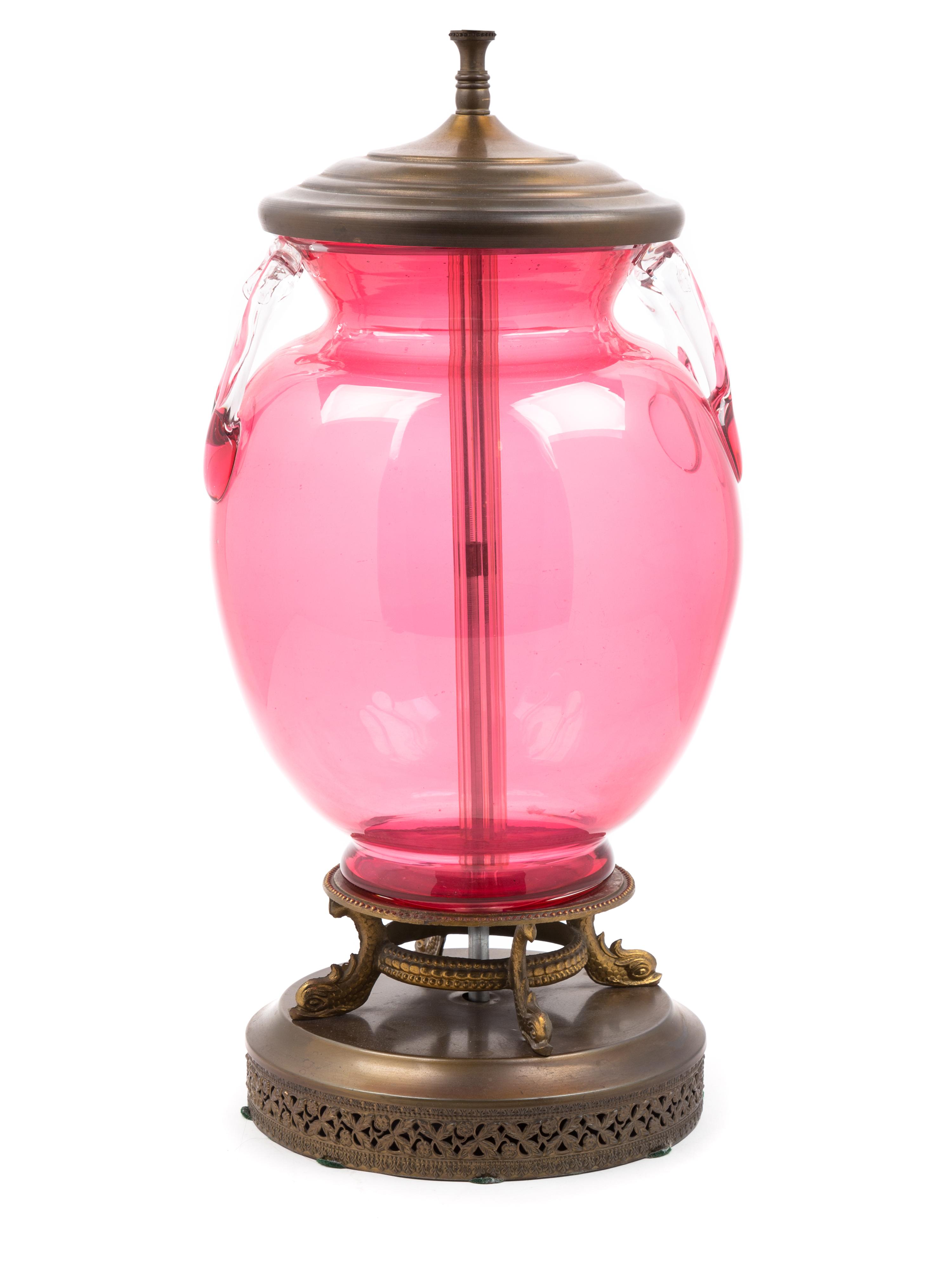 Steuben, 20TH CENTURY, a glass urn form vase, mounted as lamp
