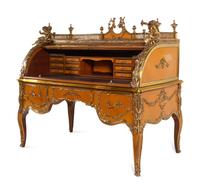 A Louis XV Style Gilt Metal Mounted Marquetry Bureau à Cylindre