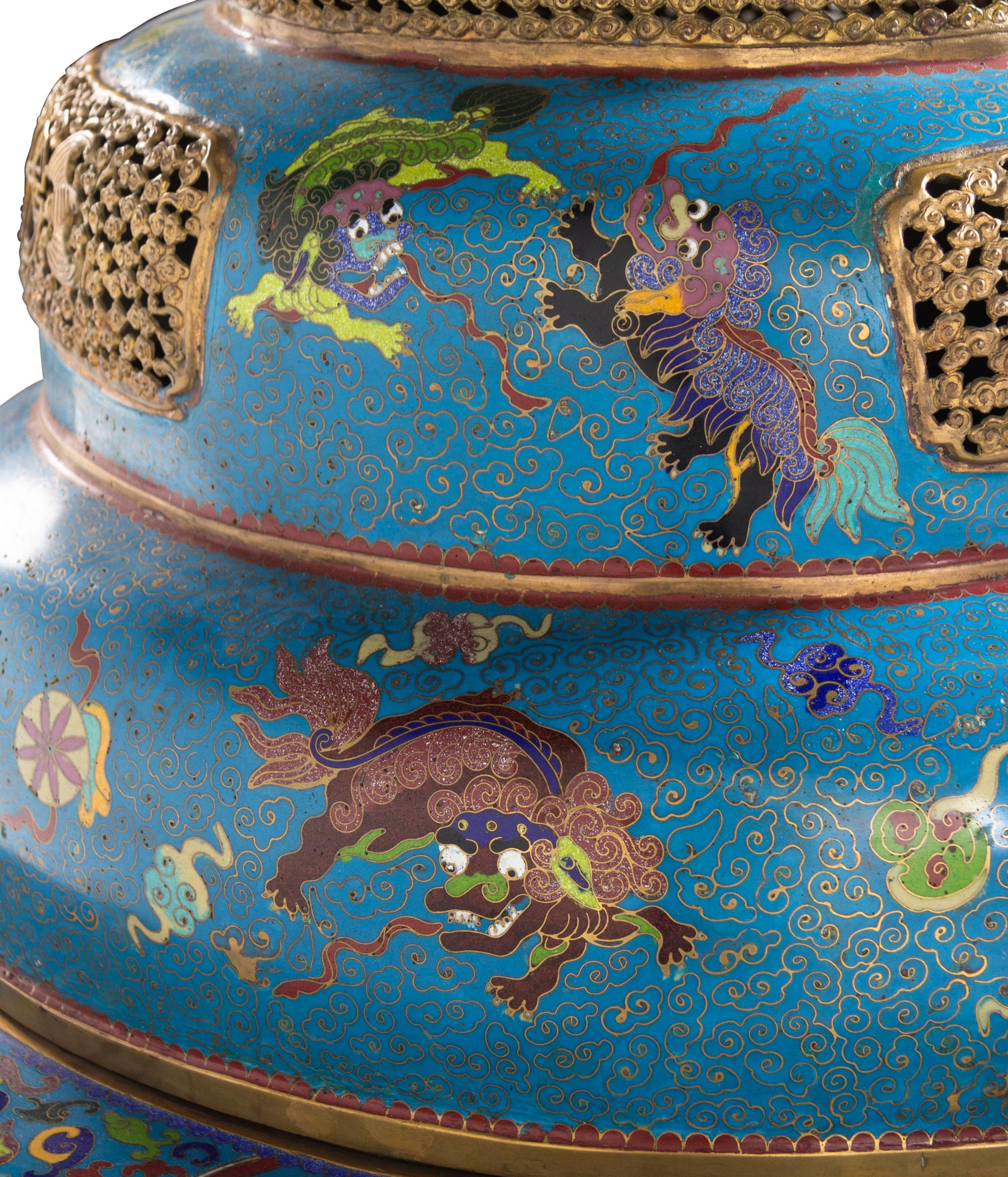 A Large Chinese Cloisonné Enamel Tripod Censer