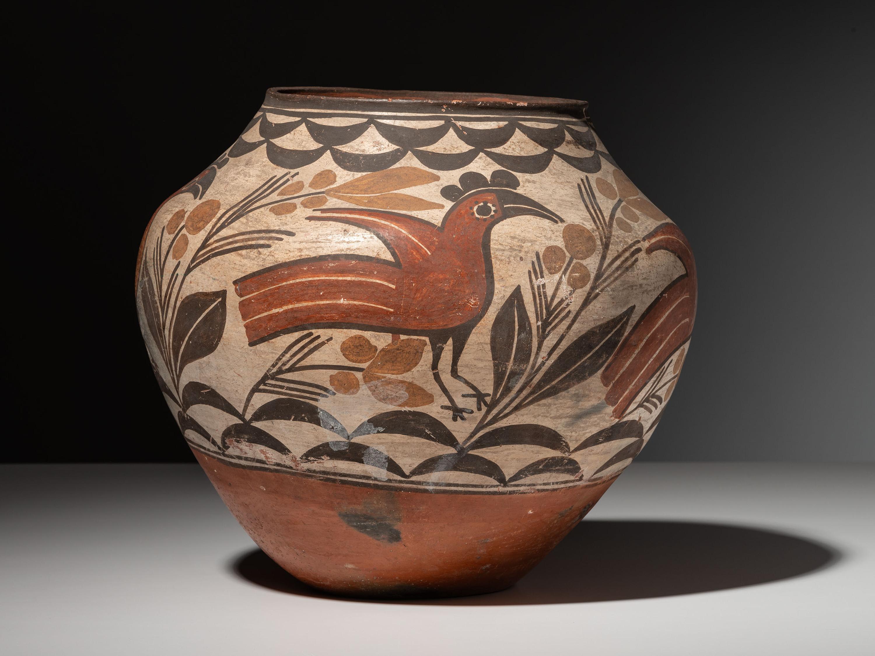 Zia Four Color Pottery Olla, with Parrots