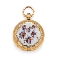 18K YELLOW GOLD AND ENAMEL HUNTER CASE POCKET WATCH