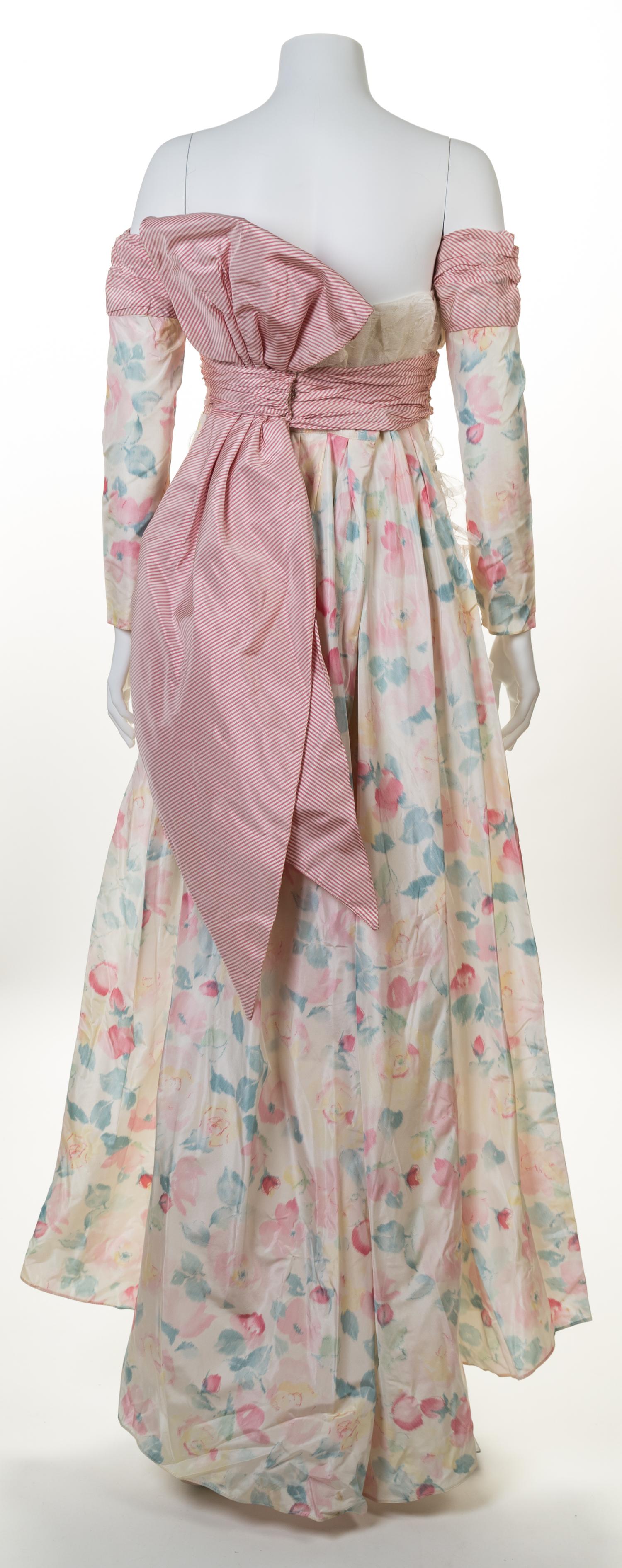 A Bernard Perris Silk Floral Strapless Dress Ensemble, Size 40.