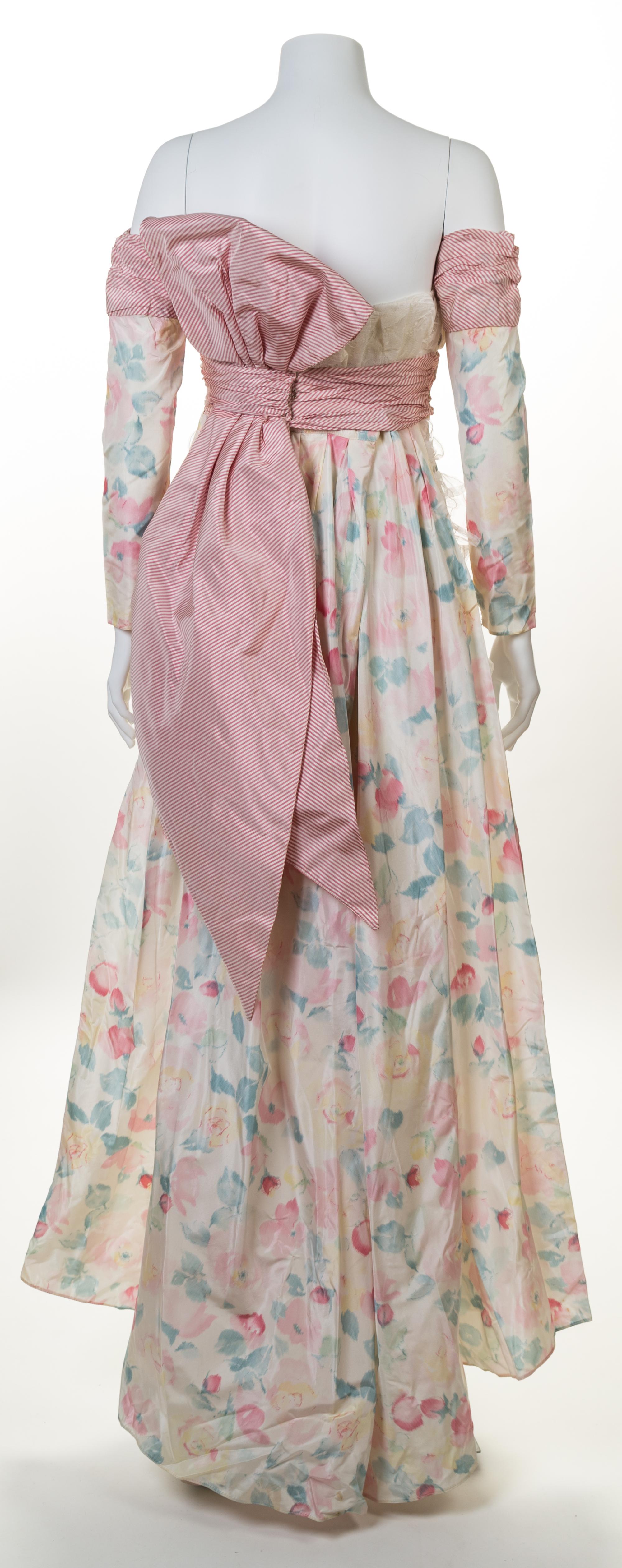 A Bernard Perris Silk Floral Strapless Dress Ensemble, Size 40.