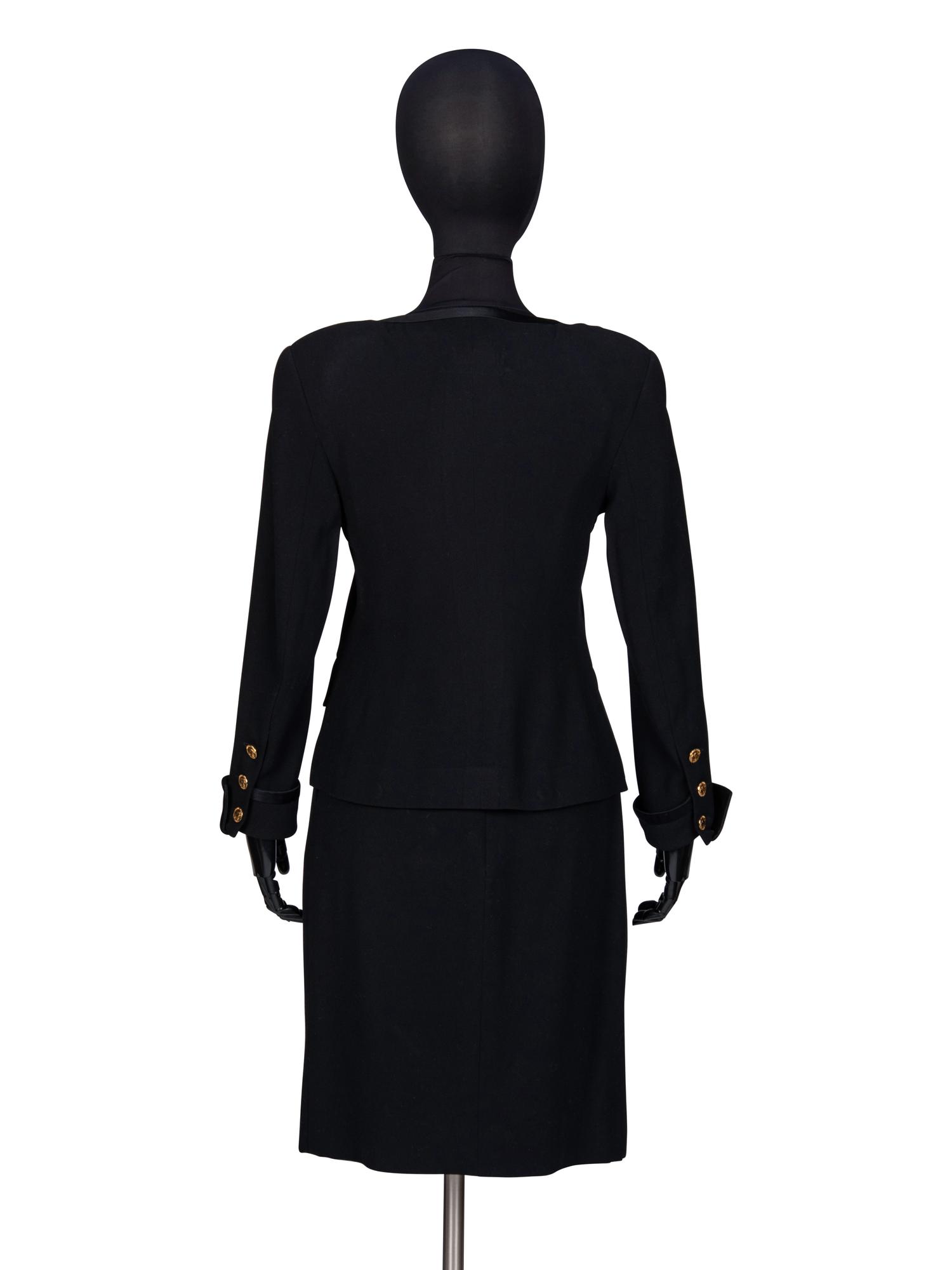 Chanel, Black Wool Skirt Suit Trimmed in Satin