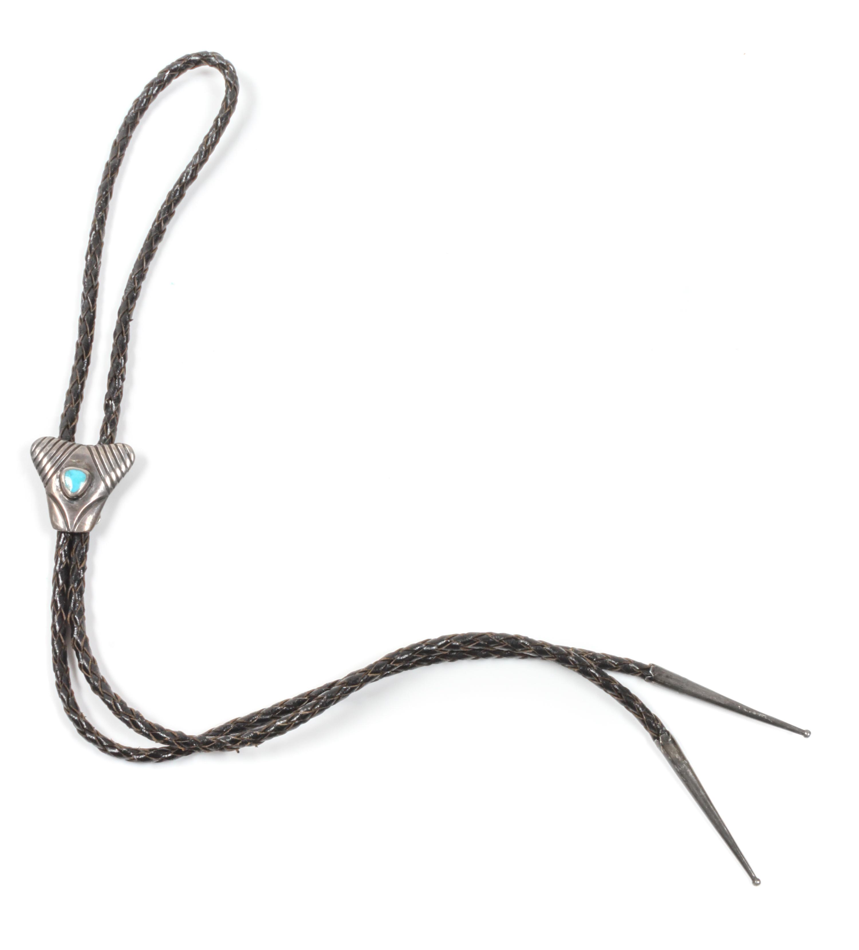 Southwestern Silver and Turquoise Bolo Height 1 1/4 inches