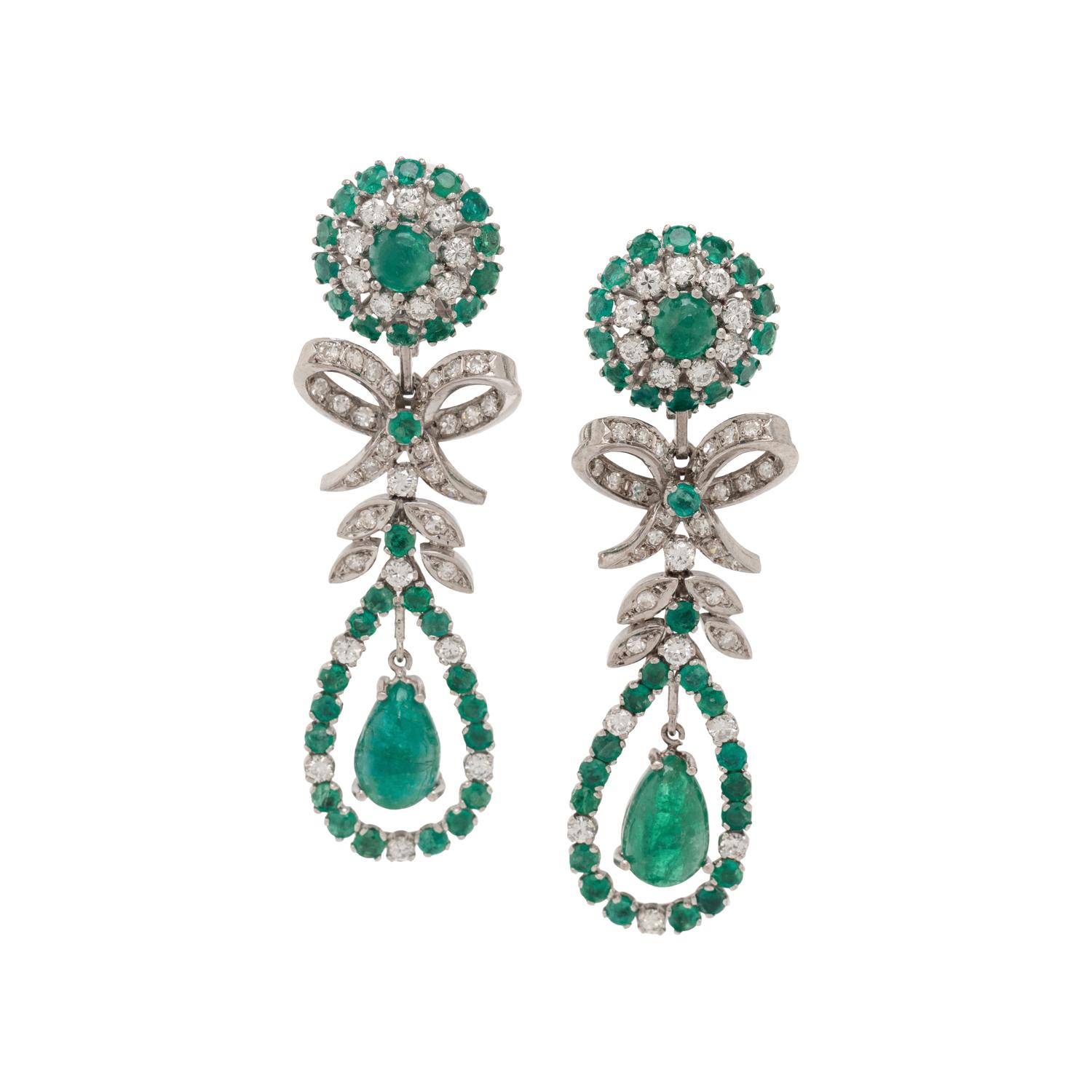 EMERALD AND DIAMOND EARCLIPS