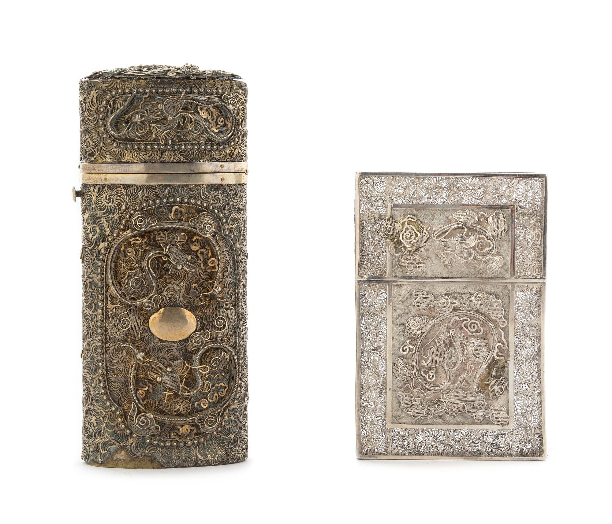 Two Chinese Silver Filigree Dragon Boxes 19TH CENTURY Height of taller 4 3/4 inches. — 19TH CENTURY