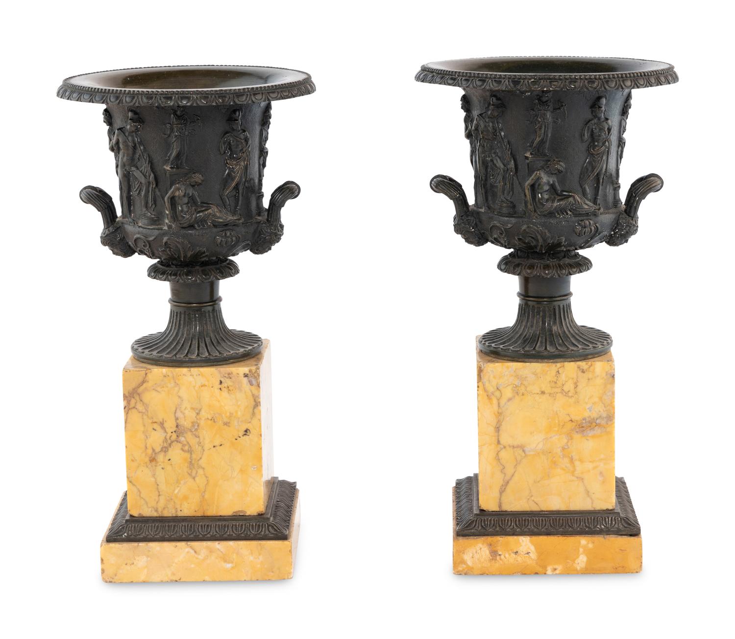 A Pair of French Marble and Bronze Campagna Urns