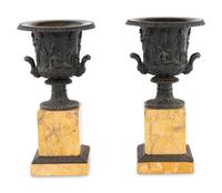 A Pair of French Marble and Bronze Campagna Urns
