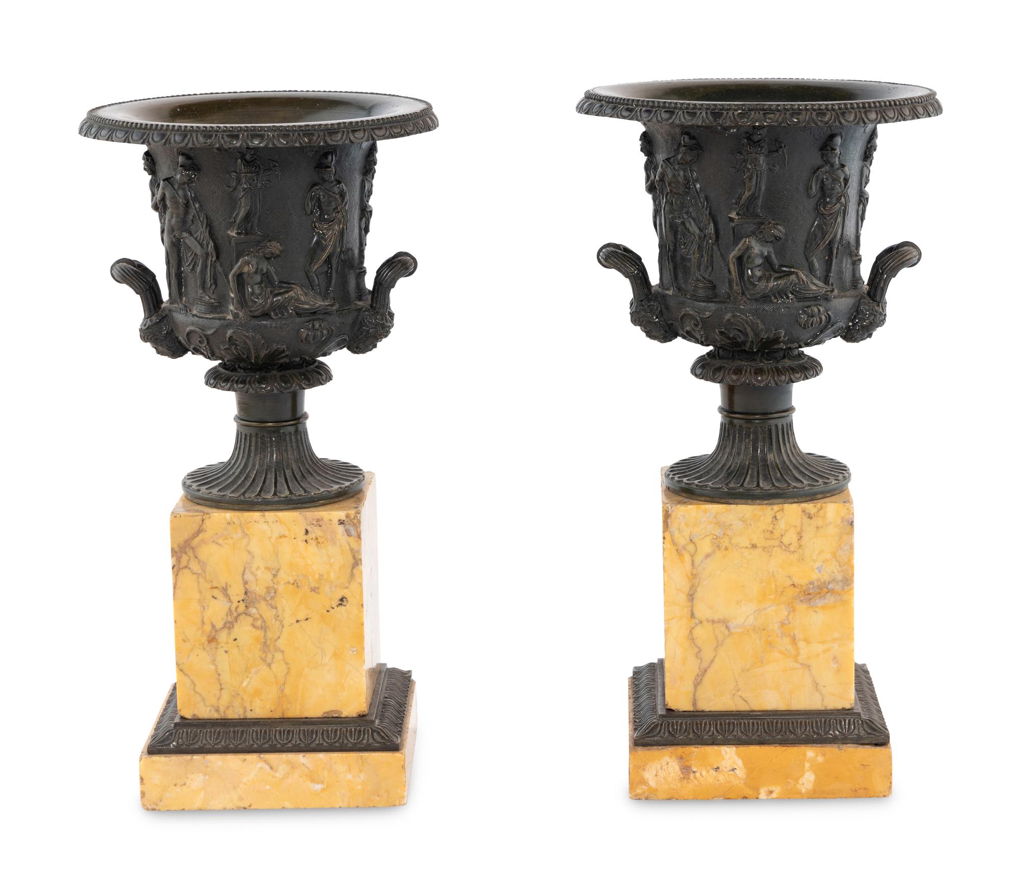 A Pair of French Marble and Bronze Campagna Urns