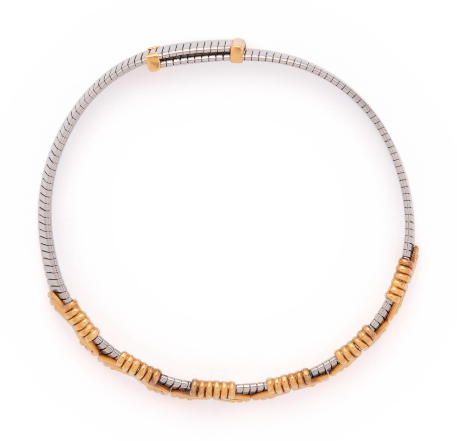 BVLGARI, STAINLESS STEEL AND YELLOW GOLD COLLAR NECKLACE