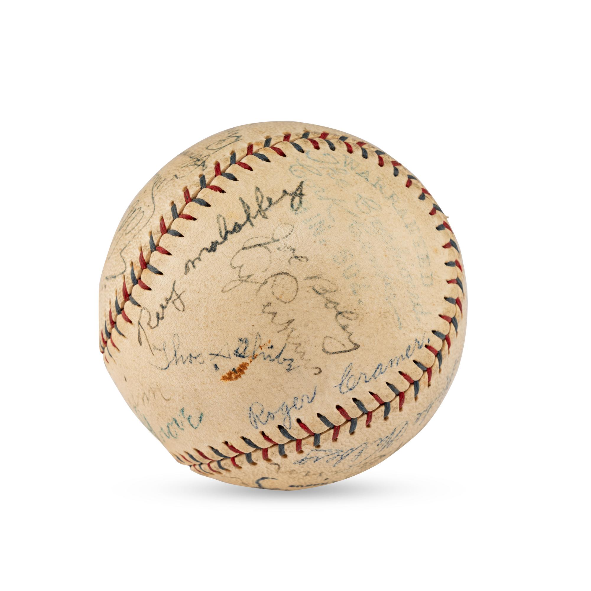 A 1930 World Series Champions Philadelphia Athletics Team Signed Autograph Baseball Featuring Al Simmons, Lefty Grove, Jimmie Foxx and Eddie Collins (Beckett Authentication Services Letter of Authenticity)
