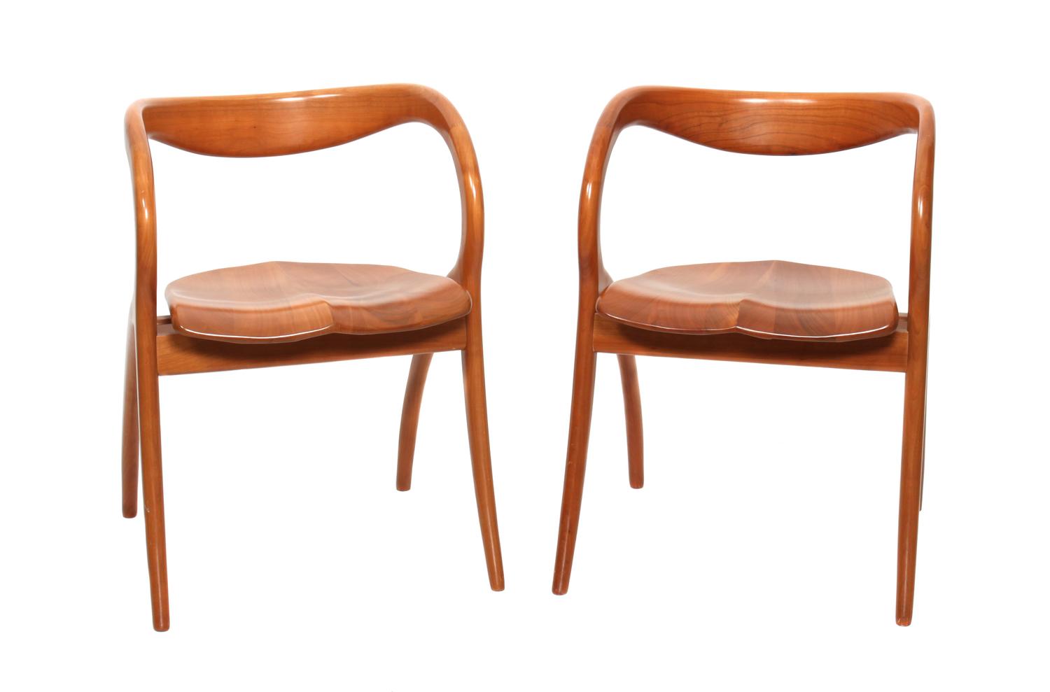 A Pair of Italian Cherrywood Arm Chairs, A. Sibau Height 28 inches