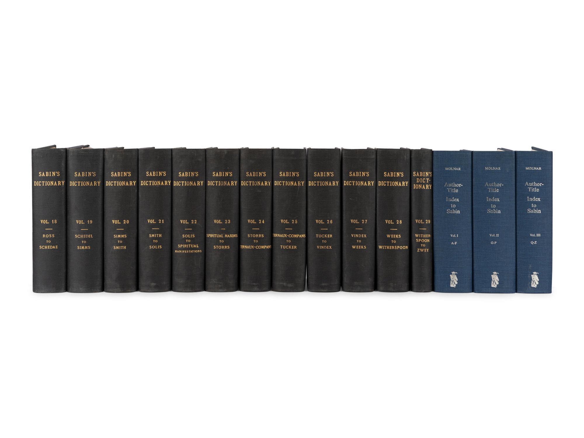 [AMERICANA - BIBLIOGRAPHY]. SABIN, Joseph (1821-1881). A Dictionary of Books Relating to America . R.W.G VAIL, editor. New York: Joseph Sabin, 1868-1936.