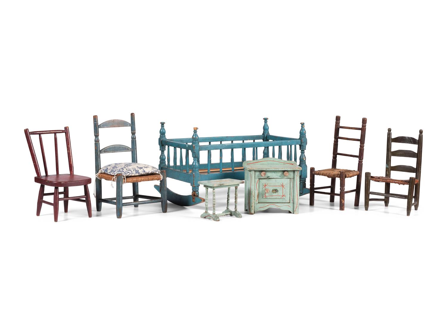 Four Paint-Decorated Toy or Doll's Chairs
