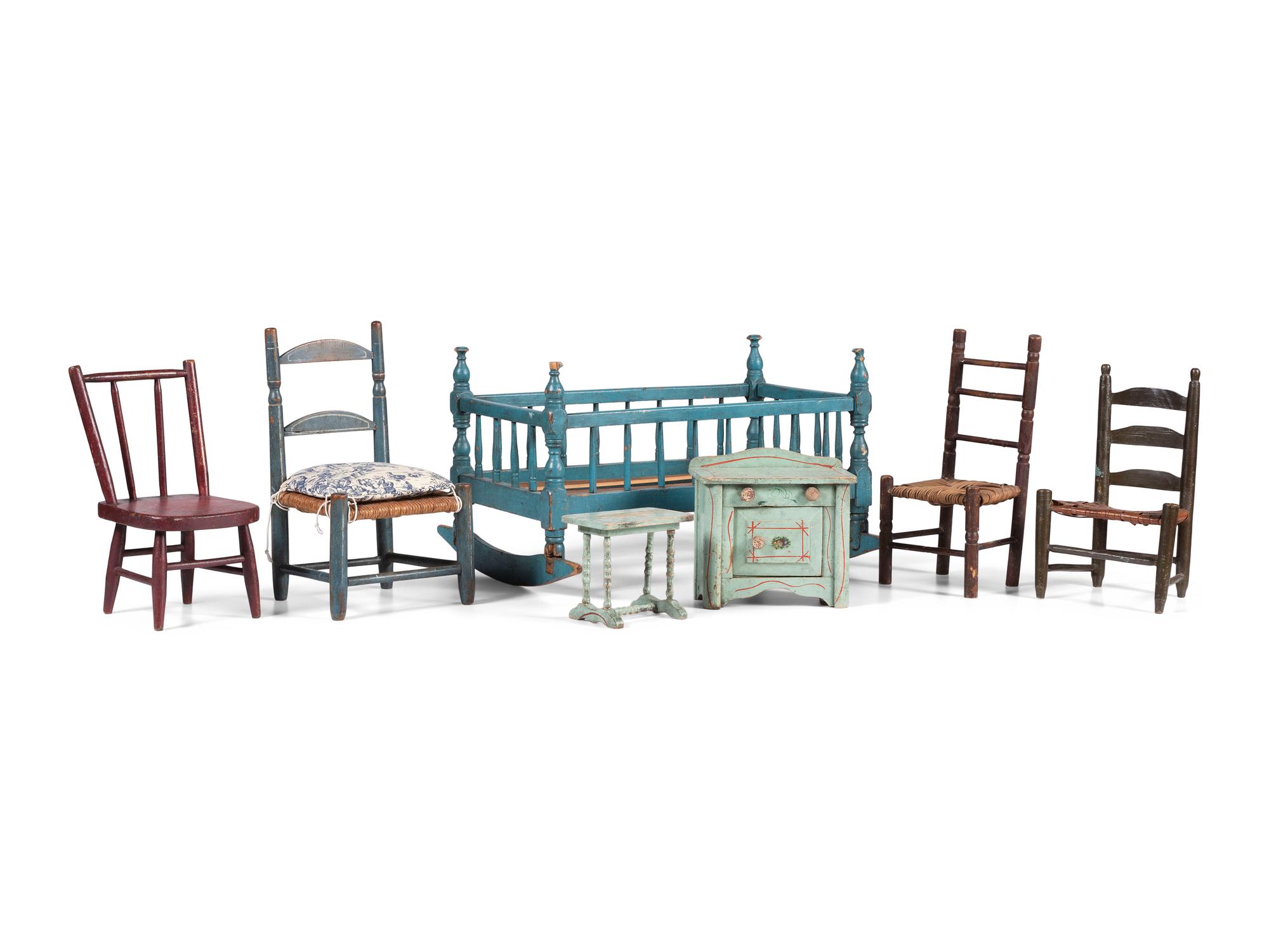Four Paint-Decorated Toy or Doll's Chairs