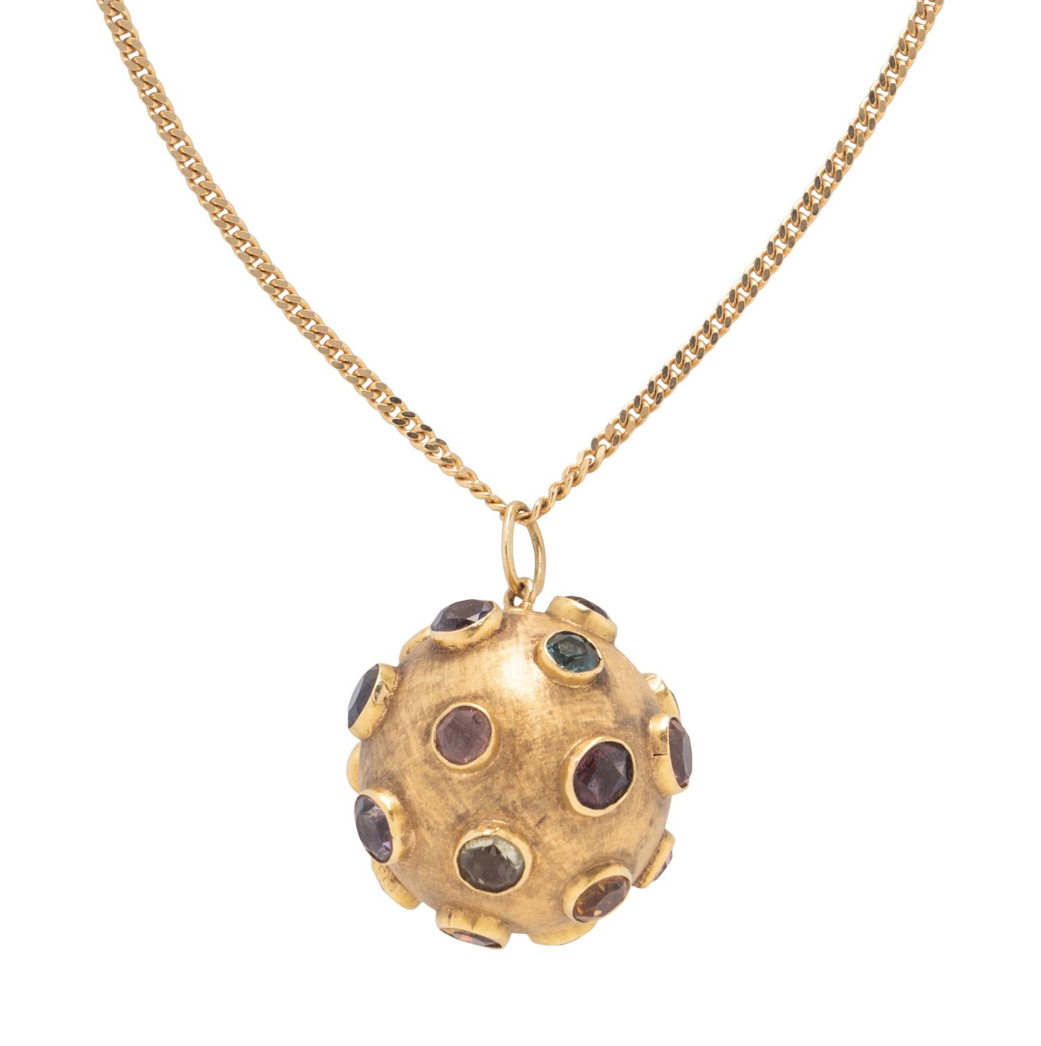 YELLOW GOLD AND MULTIGEM 'SPUTNIK' PENDANT AND CHAIN