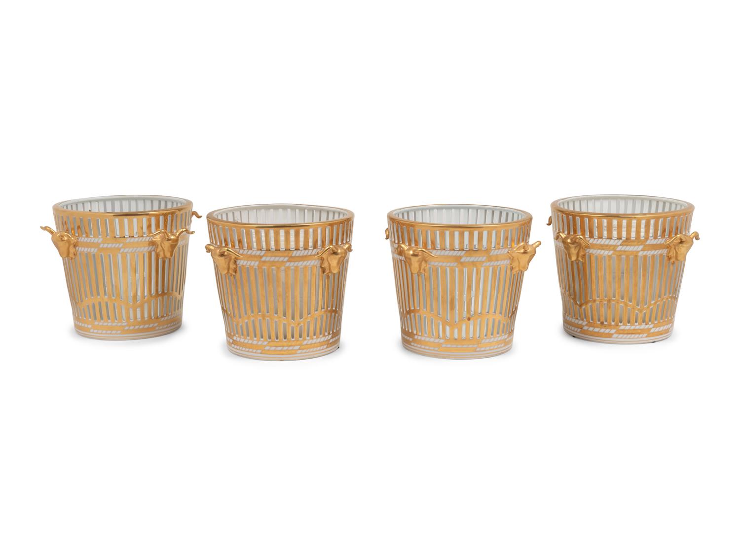 A Set of Four Contemporary Reticulated and Gilt Decorated Porcelain Jardinières