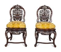 A Pair of Indian Mother-of-Pearl Inlaid Rosewood Chairs