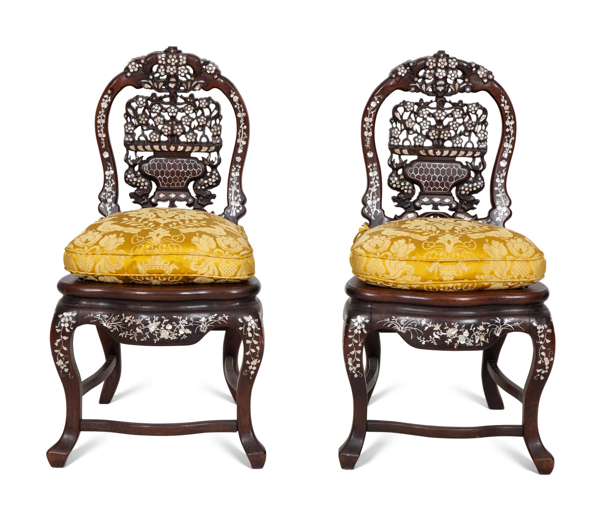 A Pair of Indian Mother-of-Pearl Inlaid Rosewood Chairs