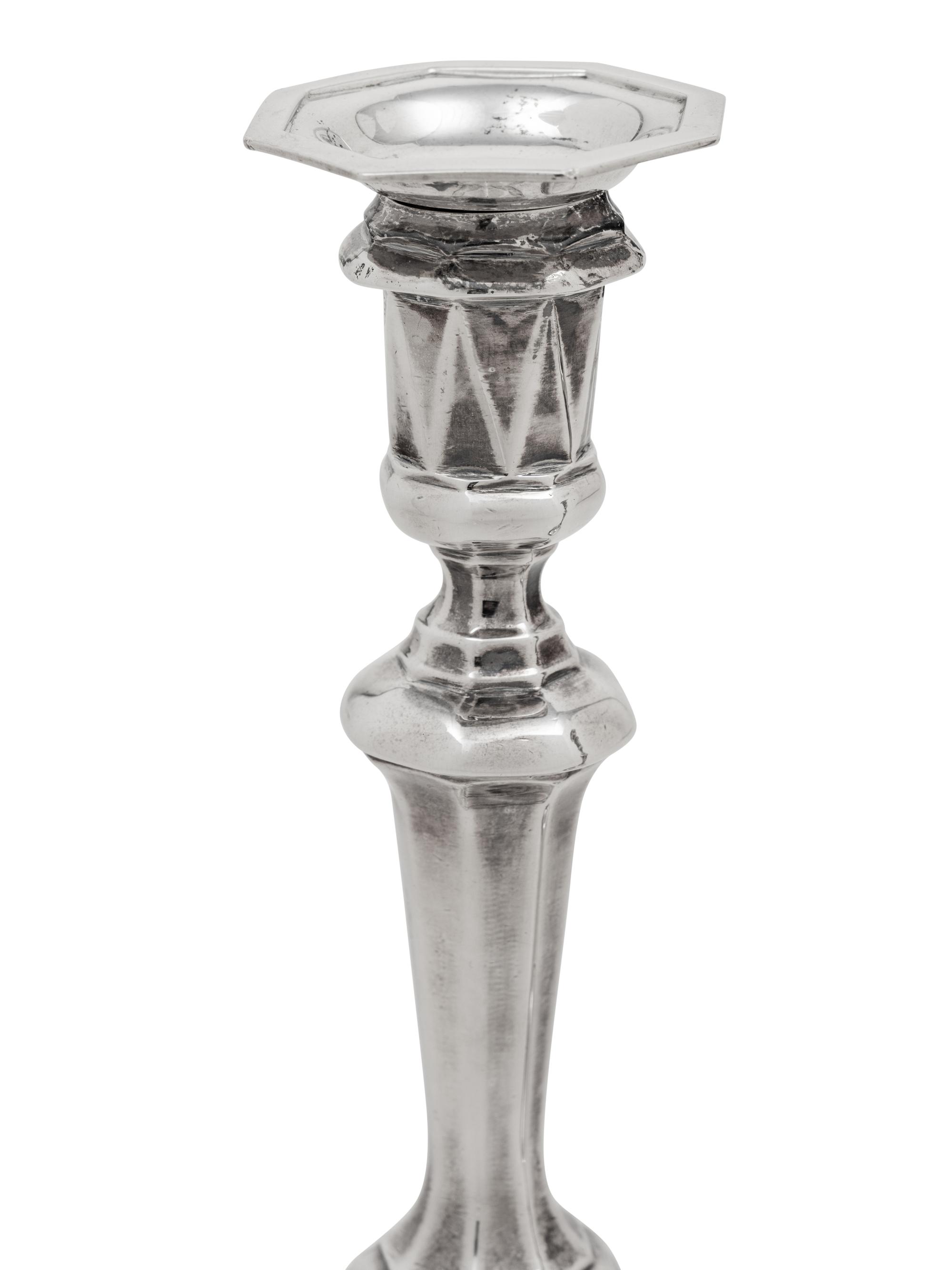 A Pair of Queen Anne Britannia Silver Candlesticks
