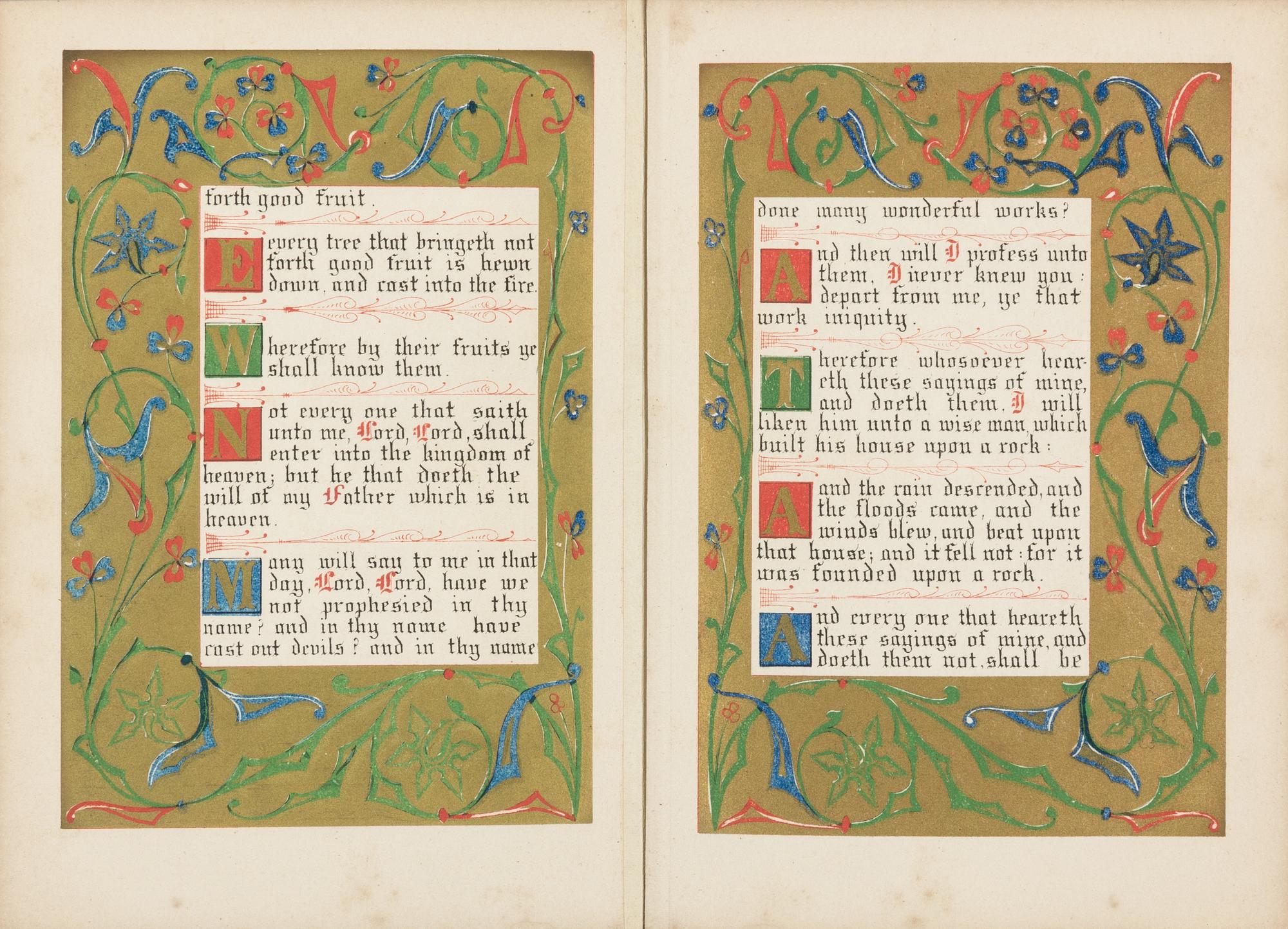 BIBLE, in English. -- JONES, Owen (1809-1874). The Sermon on the Mount. [London:] Longmans & Co., 1845. FIRST EDITION.