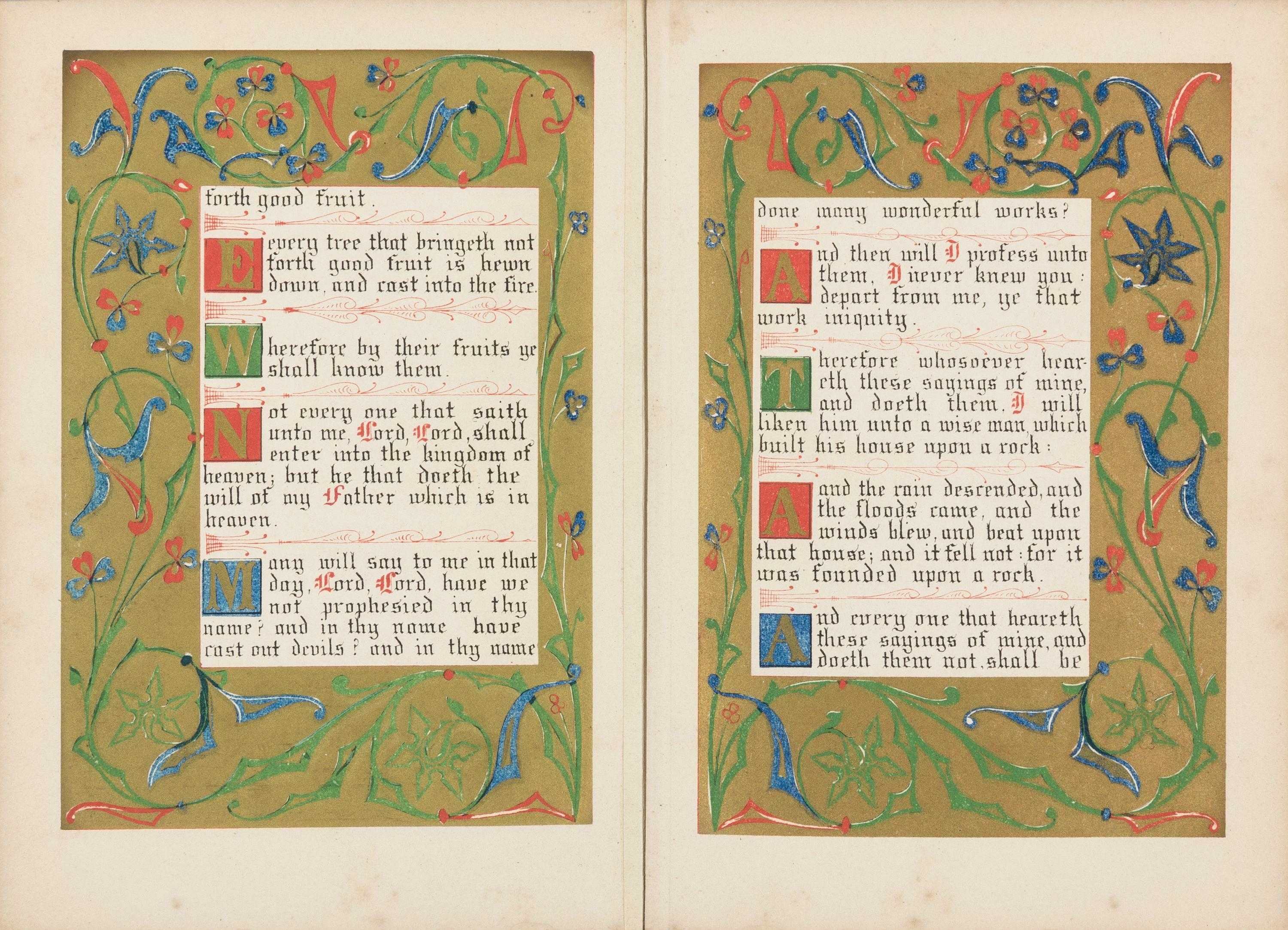 BIBLE, in English. -- JONES, Owen (1809-1874). The Sermon on the Mount. [London:] Longmans & Co., 1845. FIRST EDITION.