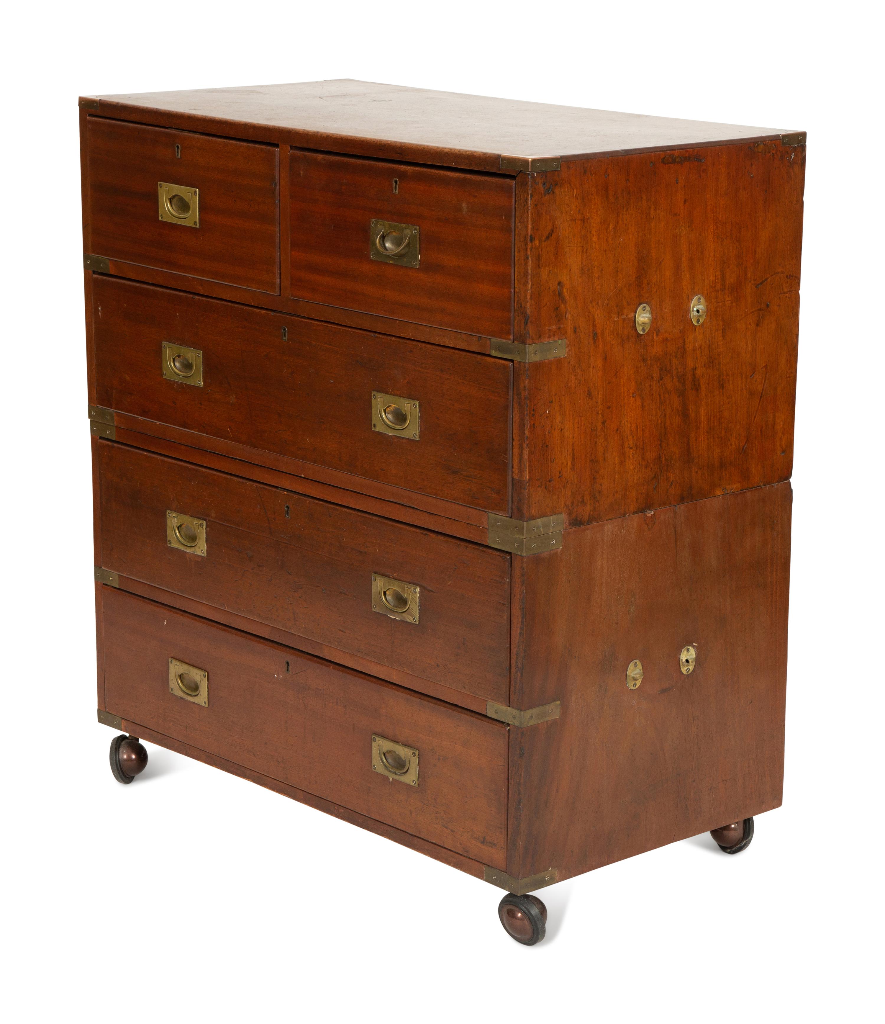 A Pair of English Brass Mounted Mahogany Campaign Chests