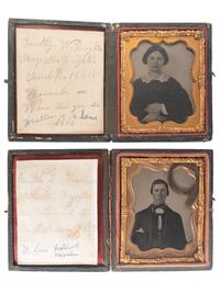 [CIVIL WAR]. Ninth plate ambrotypes showing Confederate soldier Timothy W. Knights, 136th Militia Virginia Infantry, and his expectant wife Mary Knights.
