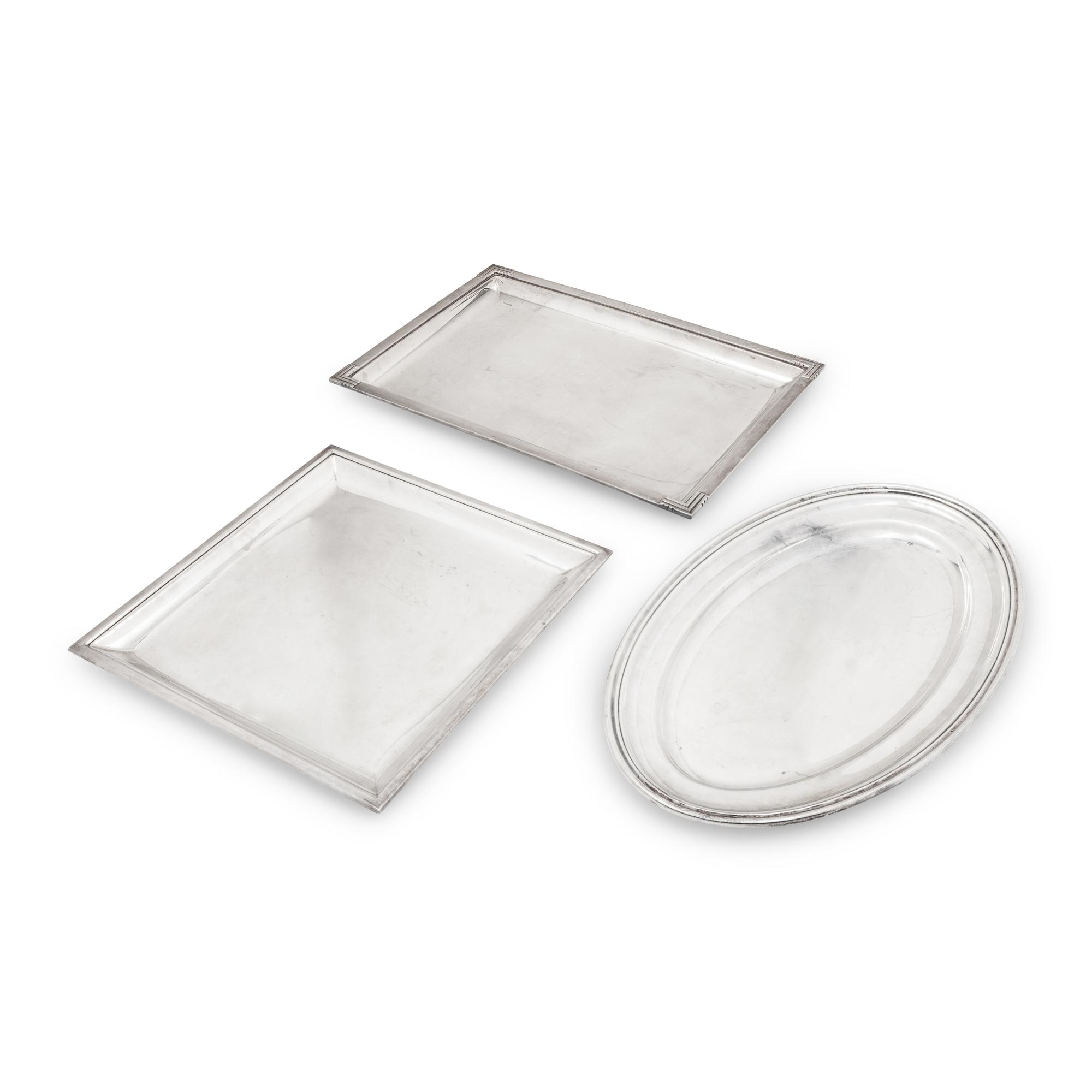 Three Puiforcat Silver-Plate Serving Trays